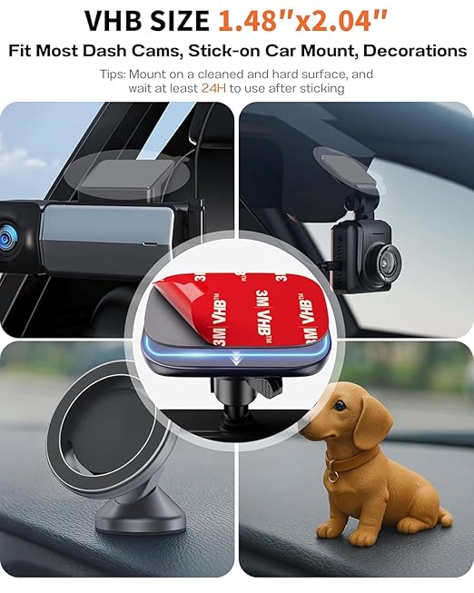 APPS2Car 8 Pcs 3M VHB Double Sided Adhesive Pads, 1.48" x 2.04" Square Dashboard Sticky Tape for Magnetic Car Mount, Strong Adhesive Pads Replacement, Double Sided Mounting Tape for Car Dashboard