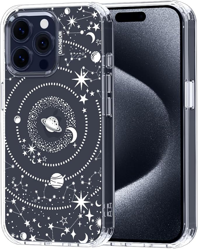 MOSNOVO Case for iPhone 15 Pro Max, [Buffertech 6.6ft Military-Grade Drop Protection] [Anti Peel Off Tech] Clear TPU Bumper Phone Case Cover Design - Galaxy
