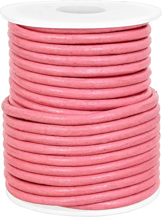 GENIQUE Real/Genuine Round Leather String Cord for Necklace, Bracelets, Jewellery, Braiding (3mm, Pink)