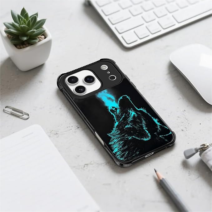 for iPhone 17 Pro Case,for MagSafe Graphic Design for Girl Boy Soft Silicone Hard Acrylic Shock Protection Designed for iPhone 17 Pro Blue Breathing Wolf Pattern