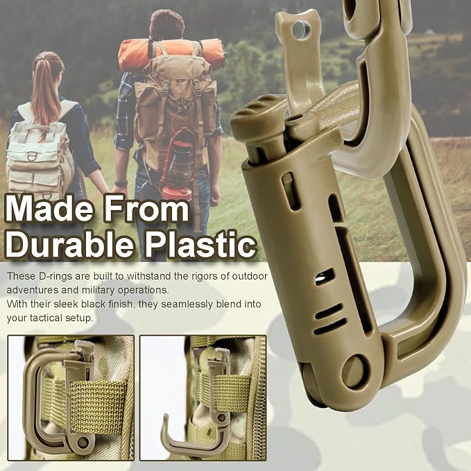 6 Pack 2.12“ Tactical Locking D Ring Plastic Carabiner Backapck Molle Hook Clip for Webbing Straps Bag