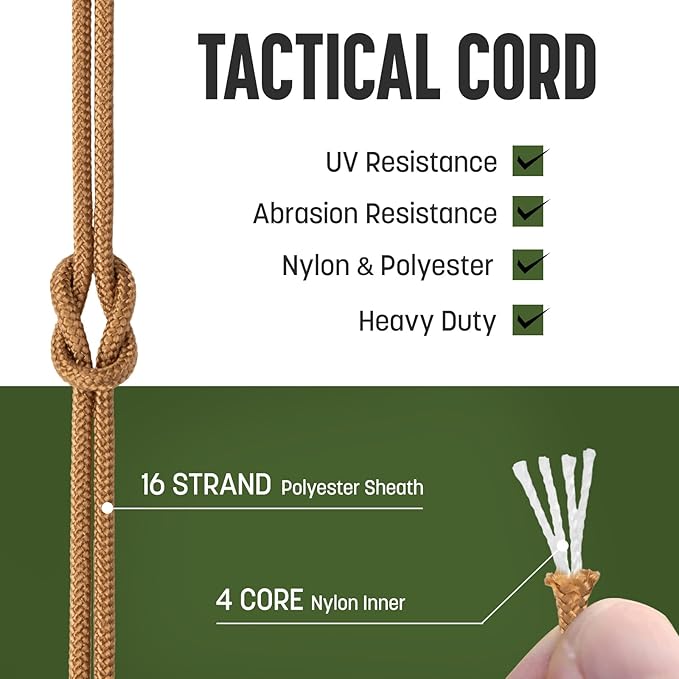 2.4mm Paracord 275LBS 100FT Rope Cord - 4 Strand, Nylon & Polyester, Abrasion Resistance - Coyote Brown