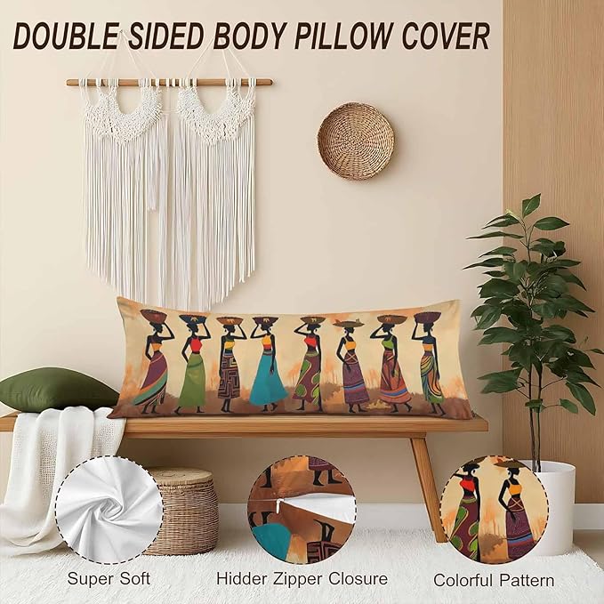 20x54 Body Pillow Cover African Woman African Woman Dancer Zipper Body Pillowcase Side Sleeper Pillow Covers Body Pillow Cushion Cover for Men Women Home Bedroom