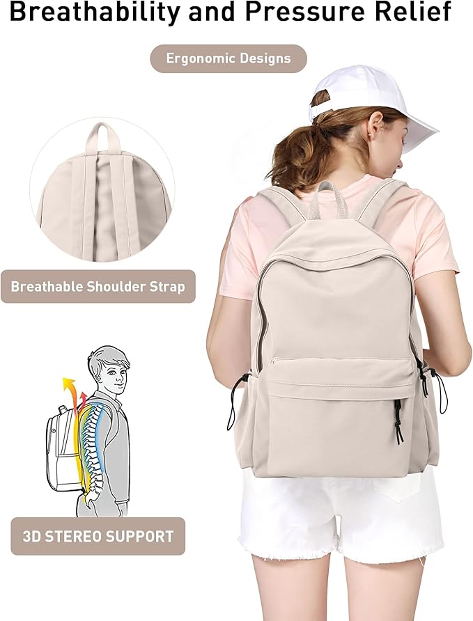 BJLFS White School Backpack for Girls Women, Waterproof High School Book Bag Cute Backpack for Men Teens Boys, Lightweight Mini Classic Basic College Backpack Middle School Back Pack Daypack