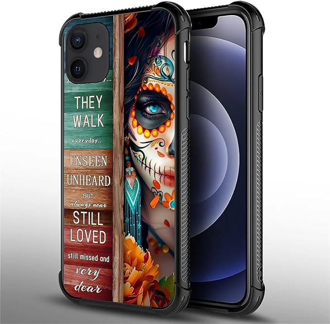 for iPhone 12/12 Pro Case, Sugar Skull Day of Death Halloween Pattern Graphic Design Girl Boy Soft Silicone Hard Acrylic Shock Protection for iPhone 12/12 Pro