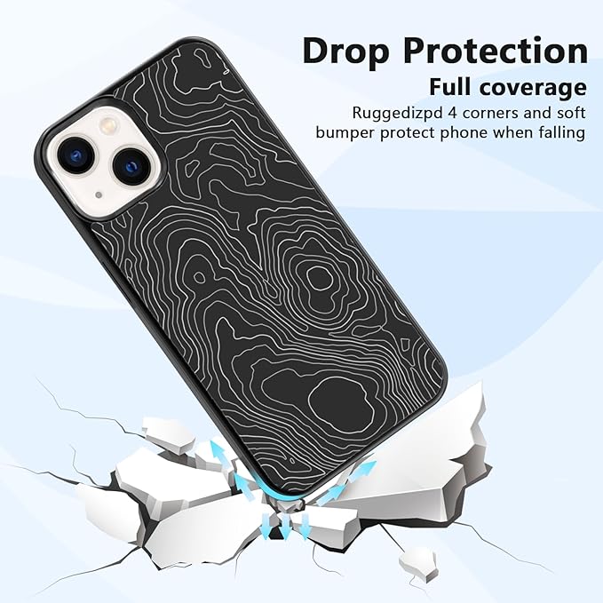 Aesthetic Topographic Map Phone Case Compatible with iPhone XR 11 12 13 14 15 16 Pro Pro Max Case, Black Abstract Line Pattern Design Shockproof TPU Phone Case Cover with Wireless Charging Support
