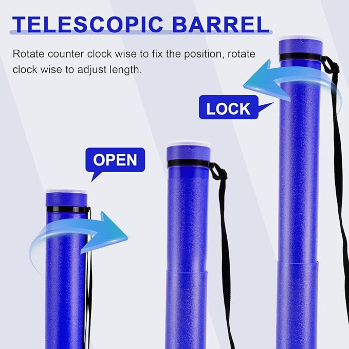 DEWEL Poster Tube, Waterproof Poster Holder Plastic Expandable Poster/Art/Document Storage Tube 24.5" to 40", Adjustable Poster Storage Blueprint Holder with Carrying Strap (Dark Blue-Large Size)