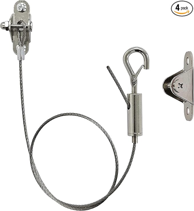 4 Sets Adjustable Hanging Wire Kit, Stainless Steel Multipurpose Suspension Wire Cable with Hook, Heavy Duty Anchor for Furniture, Light, Lamp, Picture, Mirror Secure to Wall or Ceiling, 60in