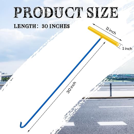Barydat 1 Pcs Heavy Duty Manhole Cover Hook 30 Inch Handy Hook Lifting Tool, End Made with 3/8" Steel, Septic Tank Locator Tool with Handle Attic Pull Down for Moving Lifting and Pulling (Blue)