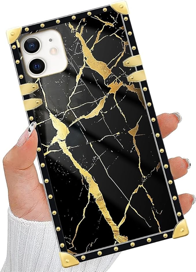 Compatible with iPhone 11 Case, Black Gold Marble Nature Luxury Golden Decoration for Girl Women Soft TPU Shockproof Protective Hard PC Back for iPhone 11
