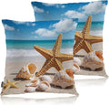 Swono Starfish Decorative Throw Pillow Cushion Covers, Ocean Beach Starfish Seashells Cosy Pillowcase Home Decor, Double-Sided Printed Pillow Covers for Bedroom Livingroom Office 18x18 Set of 2