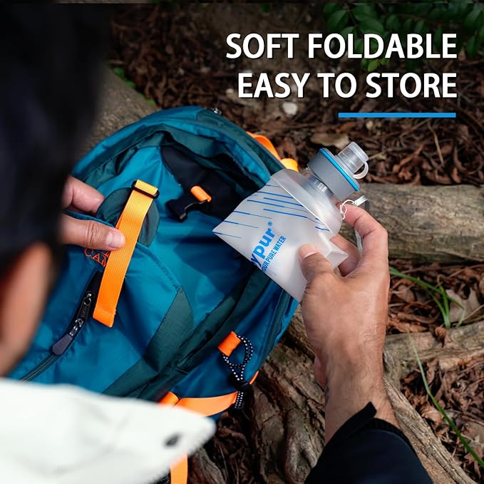 Water Filter Survival - Collapsible Water Bottle with Filter 0.01 Micron Squeeze Filtered Water Bottle 32oz for Hiking Backpacking Camping BPA-Free(White 1000ml)