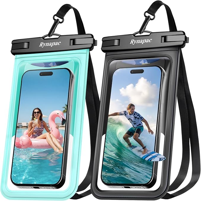 Rynapac Waterproof Phone Pouch - 2 Pack, IPX8 Waterproof Phone Case with Lanyard for iPhone 17 16 15 Pro Max, Cell Phone Dry Bag for Beach Vacation Travel Cruise Essentials, Touch Screen, Up to 8.5"