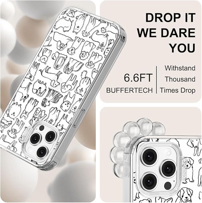 MOSNOVO Case for iPhone 12 & iPhone 12 Pro, [Buffertech 6.6ft Military-Grade Drop Protection] [Anti Peel Off Tech] Clear TPU Bumper Phone Case Cover Design - Doodle Dog