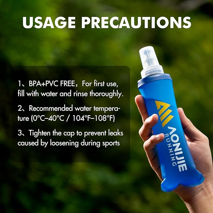 AONIJIE Running Water Bottle 2PCS 250ml/8.5oz Soft Flask TPU Collapsible Water Bottles, BPA-Free Foldable Leak-Proof Bottle for Hydration Pack, Running Vest, Hiking & Cycling