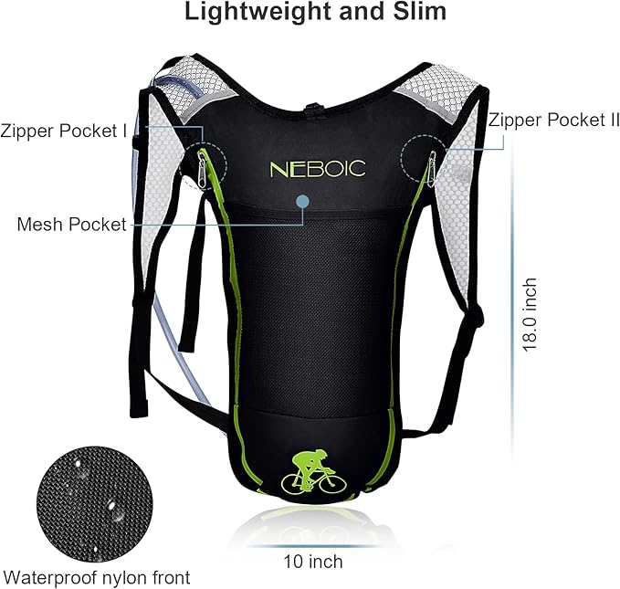 Neboic 2Pack Hydration Backpack Pack with 2L Hydration Bladder - Lightweight Water Backpack Keeps Water Cool up to 4 Hours with Big Storage for Kids Women Men Hiking Cycling Camping Music Festival