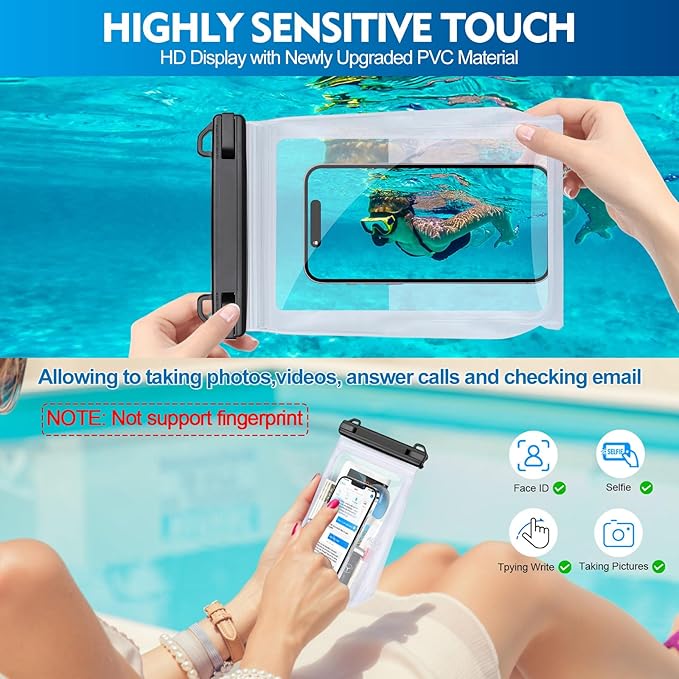 PEDVSTY Large Waterproof Phone Pouch [with Sealing Strip], Cell Phone Dry Bag for iPhone 17 16 15 14 Pro Max Galaxy S25 S24 S23 S22 All Devices, Floating Water Proof Bag for Beach Water Park White