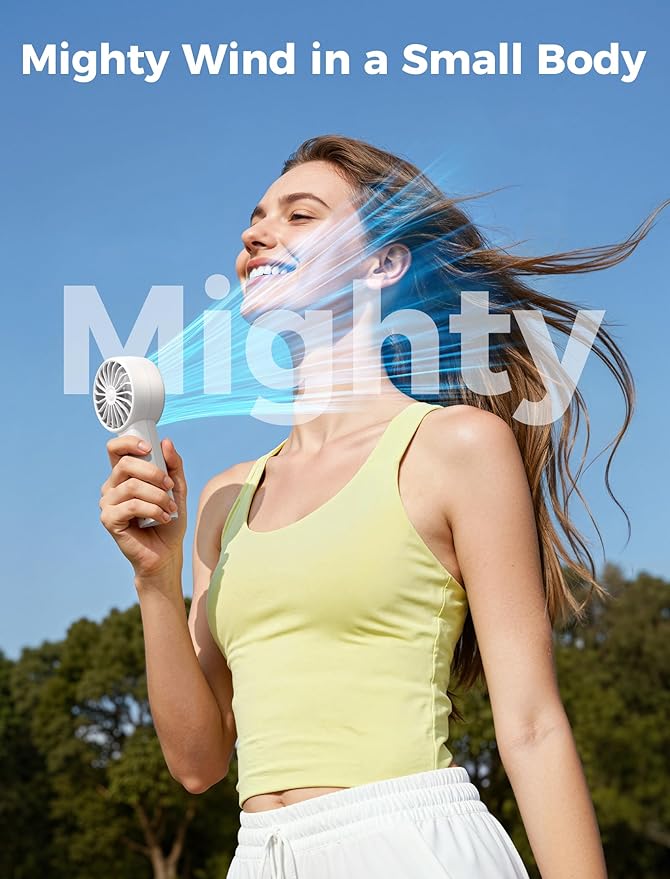 Aecooly Mighty Portable Fan, Powerful Handheld Fan, USB Rechargeable [10H Max Cooling Time], Mini Personal Battery Powered, Pocket for Travel, Summer, Gifts for Women, Girls -White