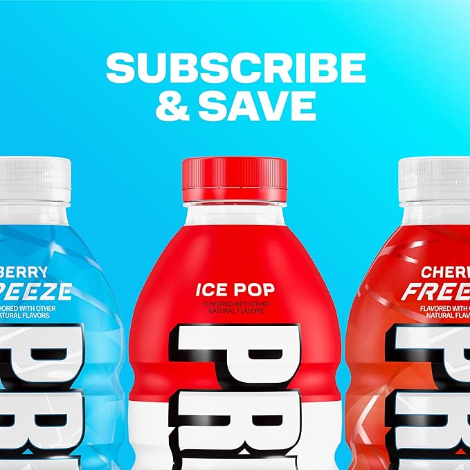 PRIME HYDRATION Variety, Berry Freeze, Cherry Freeze, & Ice Pop Sports Drinks, Electrolyte Enhanced to Replenish Fluids, Zero Added Sugar, B Vitamins, Antioxidants, Natural Flavors, 12 Fl Oz, 15 Pack