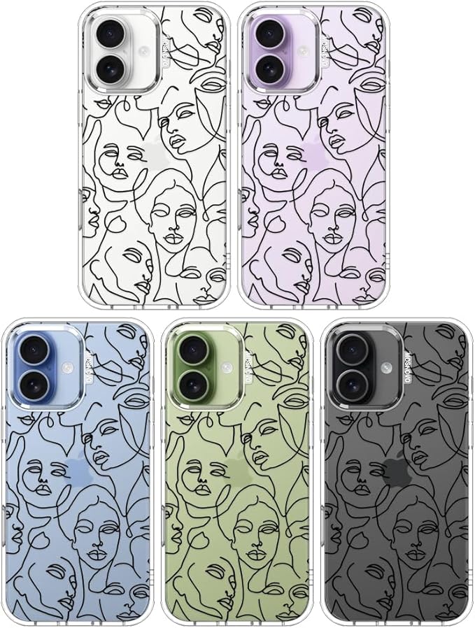 MOSNOVO for iPhone 17 Case | Military Grade 6.6ft Drop Tested | Camera Control | Clear with Abstract Face Line Art Design