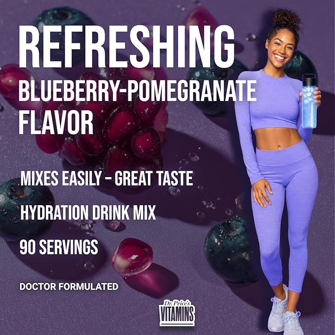 Dr. Price’s Electrolytes Powder Bulk – Blueberry Pomegranate, 90 Servings | Sugar Free Hydration Drink Mix with 72+ Trace Minerals, Manganese | Keto Electrolytes, Vegan, Doctor-Formulated, Made in USA