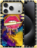 for iPhone 17 Pro Case Luxury Golden Decoration for Girl Women Soft TPU Shockproof Protective Hard PC Back for iPhone 17 Pro Crazy Pattern Cool Corlorful Lip Marble