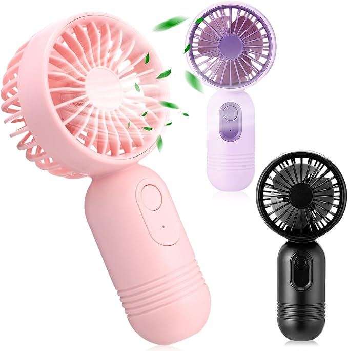 Rossesay 3 Pcs Mini Portable Fan Bulk Cute Handheld Lightweight Small Little Personal Hand Eyelash Fan 3 Speeds USB Rechargeable for Women Men Indoor Outdoor Makeup Travel (Black,Pink,Purple)