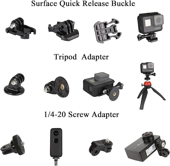 Universal Action Camera Accessory Kit for GoPro Hero 13 12 11 10 9 8 Go pro Max 2 Insta360 X5/X4/X3 DJI OSMO Action 6 5 Pro Pocket 4 3 360 Cam, Motorcycle Helmet Base Adhesive Tripod Adapter Mount