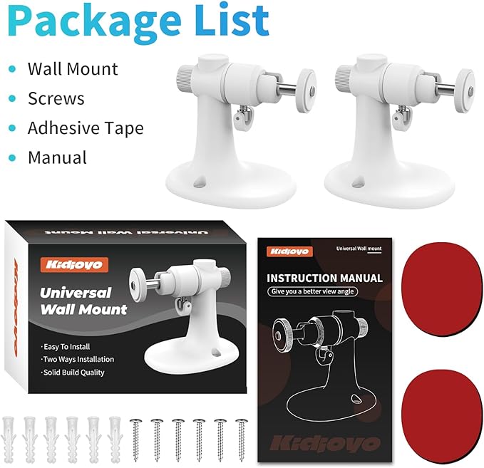 2Pack Wall Mount Bracket for Ring Stick Up Cam & Ring Outdoor Cam Plus, Adjustable Durable Mount Stand Also fit for eufy Arlo Simpllisafe Cam, Drill or No Drill Two Ways Installation Strong Adhesive