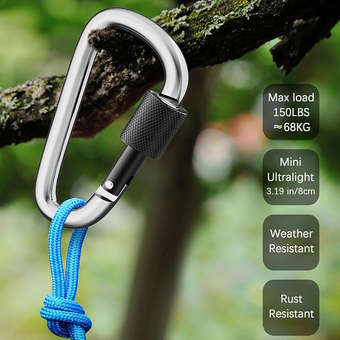 sprookber 3" Locking Carabiners | Keychain Carbineers D Ring Key Clip Spring Snap Hook for Multi-Usage | Set of 8