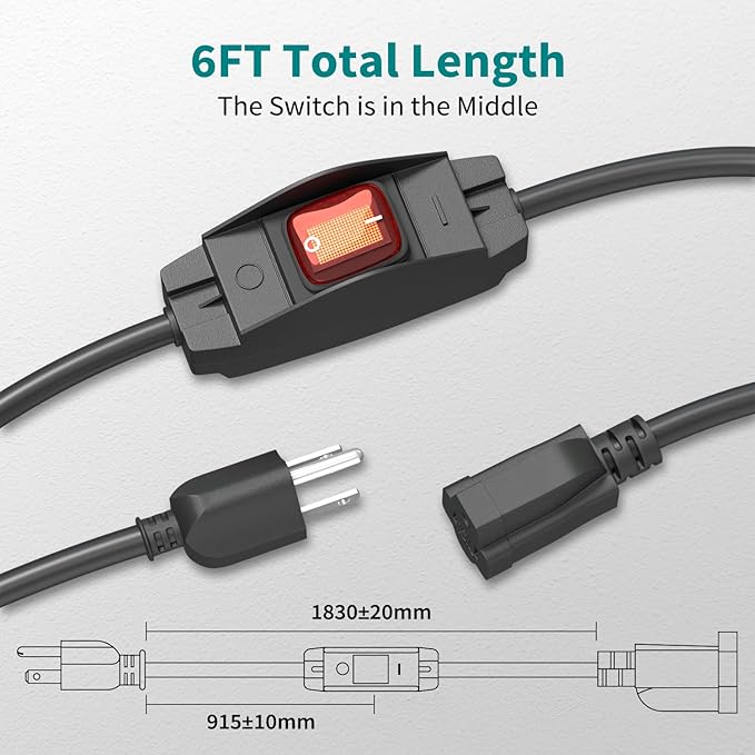 FIRMERST 1875W Outdoor Extension Cord with Waterproof Switch 6 Feet 2 Packs