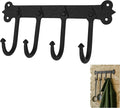 Mystic Colonial Medieval Rustic Hand-Forged Iron Wall Mounted Coat Rack (1 Pc, 4 Hooks) (5 in x 11 in) | Vintage Black Finish Heavy-Duty Utility Hanger for Coats, Towels, Keys & Bags