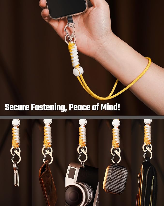 KeyUnity KC01 Braided Paracord Carabiner with Cord Lock, Keychain Phone Camera Bag Wrist Hand Strap for Daily & Outdoor