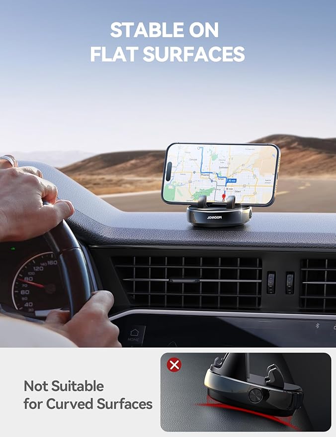 JOYROOM Car Phone Holder Mount, 360° Adjustable & Avoid Sun Glare Phone Holder for Car, Slip Free Spring Snap Design Dashboard Phone Stand, Compatible with Smartphones, GPS Devices