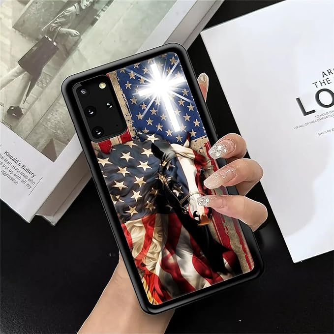 for Samsung Galaxy S20 Plus Case, Red American Flag Horse Cross Pattern Graphic Design Girl Boy Soft Silicone Hard Acrylic Shock Protection for Samsung Galaxy S20 Plus