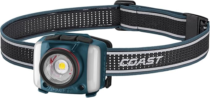 Coast FL97R Voice-Controlled 1200 Lumen Rechargeable LED Headlamp with Pure Beam® Spot & Flood, ARC Lighting, Red & Green Color Modes, Glide Focus™ Radial Arm Dial and USB-C Charge Port, Ocean Blue