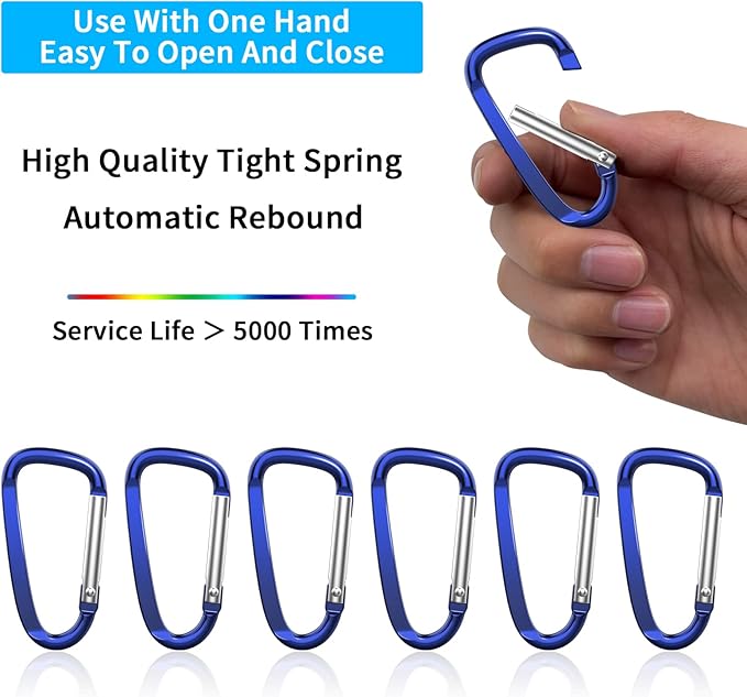 2.4" 24pcs Small Carabiner Clip Keychain, Aluminum D Ring Shape Clips with Keyring Keychain Hook