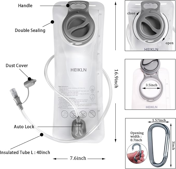 HEIKLN Hydration Bladder 1.5L-2L-2.5L-3L,Leak Proof Water Reservoir, BPA Free Military Water Storage Bladder Bag Hydration Pack Replacement Easy Clean for Bicycling Hiking Camping Hunting Running