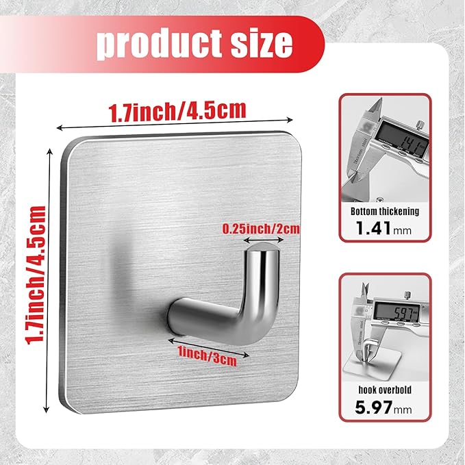 Emergency Fire Blanket Wall Hooks，Waterproof Stainless Steel Adhesive Hooks for Home Kitchen Bathroom Office and Outdoor (Silver, 8 Pack)