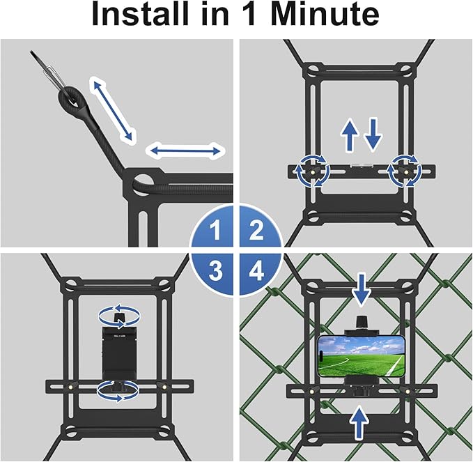 Fence Phone Mount for Baseball Games, Compatible with iPhone, GoPro, Mevo Start, and Cameras, Flexible, Durable, Ideal for Baseball, Softball, and Football Recording