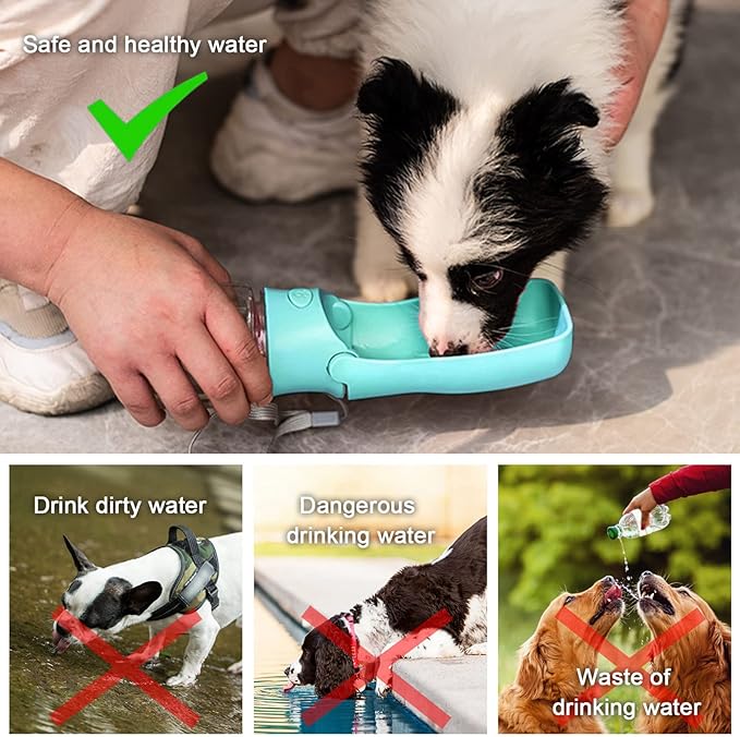 Portable Dog Water Bottle, Foldable Dog Water Bottle Leak Proof Dispenser for Puppy Small Medium Large Dogs, Pet Drink Cup for Walking Hiking Traveling(Blue,12oz)