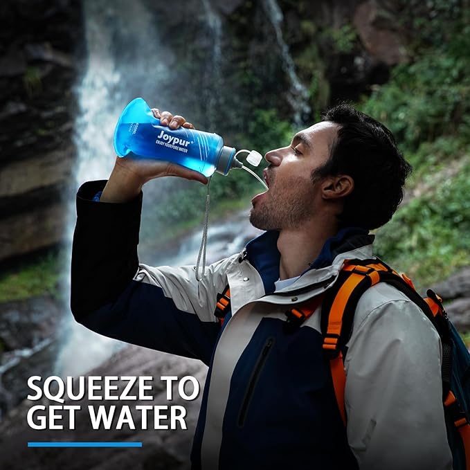 Water Filter Survival - Collapsible Water Bottle with Filter 0.01 Micron Squeeze Filtered Water Bottle 22oz for Hiking Backpacking Camping BPA-Free(Blue 650ml)