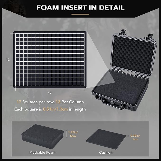Lykus HC-2510 Waterproof Hard Case with Foam, Interior Size 9.8x7.5x3.7 inch, Suitable for Osmo Pocket/Action/Mobile, Insta360 X5/Ace Pro/Go, GoPro Hero, Coins, Small Electronics and More