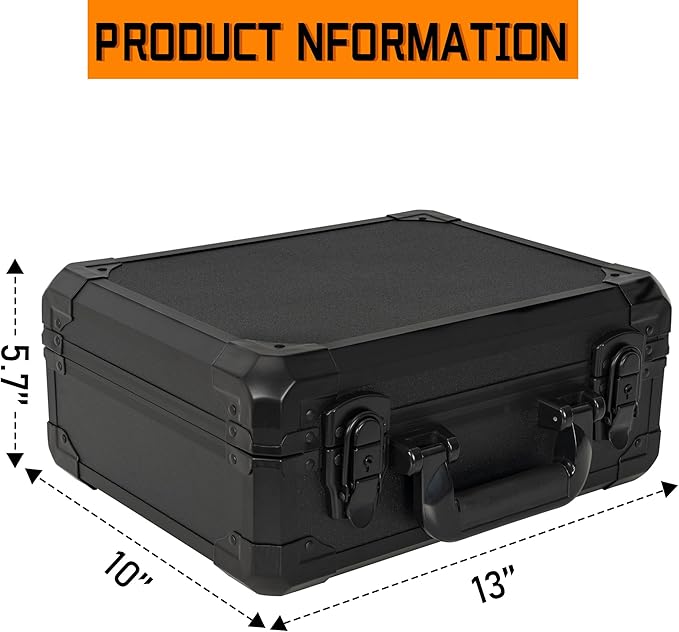 13 Inch Aluminum Carrying Case 13 X 10 X 5.5 Inch Ideal for Microphone & Camera Gear Transportation, DJ Mixer Case with Customizable Pre-Diced Foam, Black