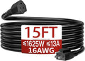 Skrizcable 16/3 13A 125V 1625W 15 FT Outdoor Extension Cord Waterproof, Weatherproof & Flame Retardant Black 3 Prong Power Cord Outside for Lawn & Garden,125 VAC 16AWG SJTW, ETL Listed