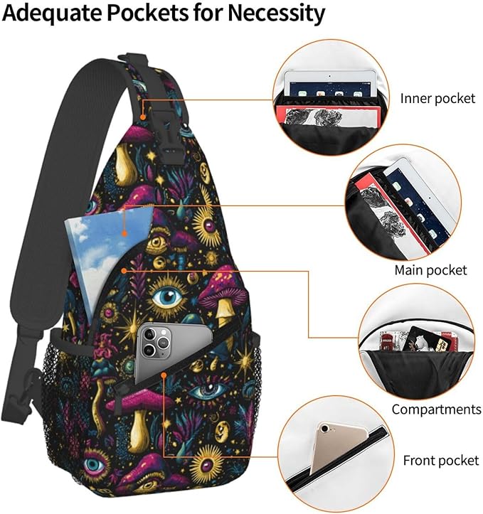 Psychadelic Trippy Art Sling Bag Crossbody Travel Hiking Chest Backpack Shoulder Daypack For Women Men