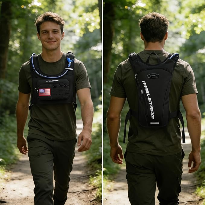 Maelstrom Running Vest, Detachable Hydration Backpack for Men Women with 2L Water Bladder & Chest Pack, Breathable Hiking Water Backpack for Cycling, Climbing, Marathon