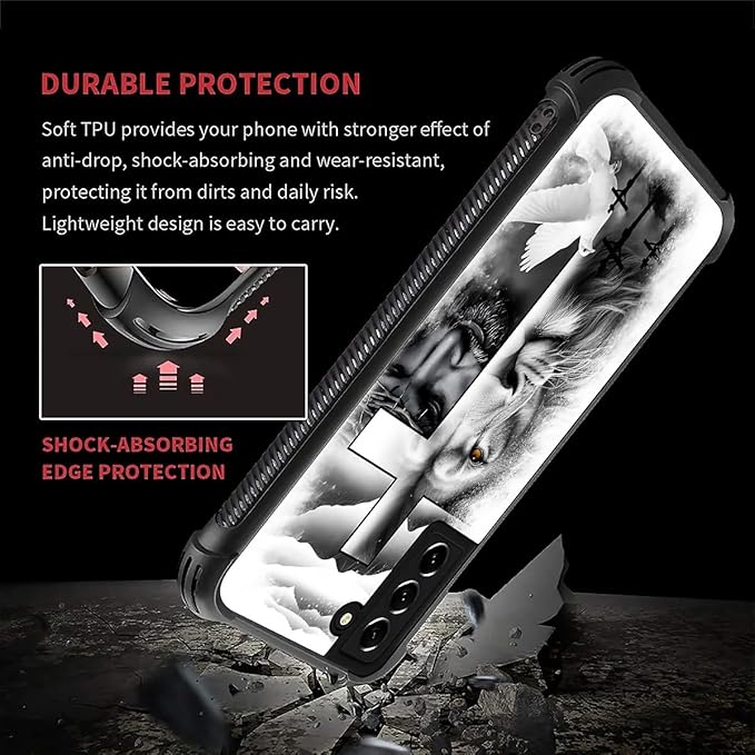 for Samsung Galaxy S21 Plus Case, Lion Cross Jesus Christ Dove Pattern Graphic Design Girl Boy Soft Silicone Hard Acrylic Shock Protection for Samsung Galaxy S21 Plus