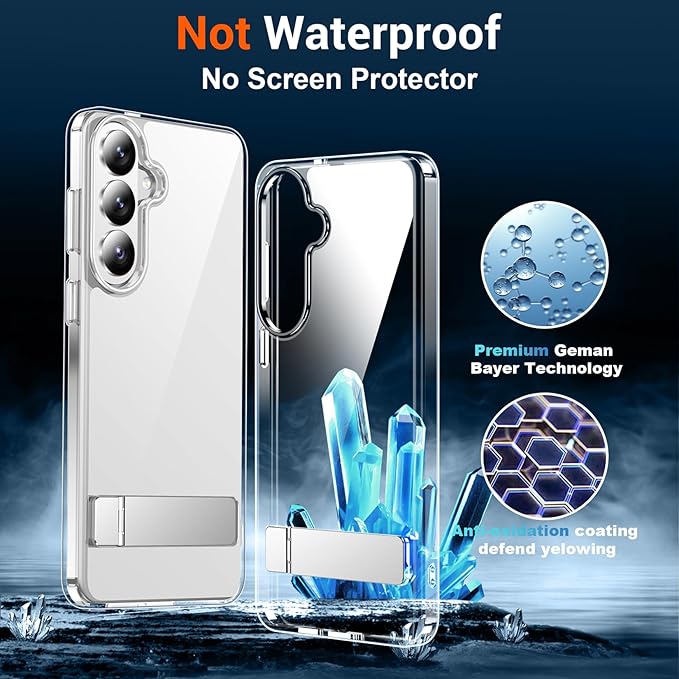 Temdan Designed for Samsung Galaxy S26 Plus Case Clear, Built-in Invisible Kickstand [Military Grade Drop Protection] Anti-Yellowing Slim Fit Shockproof Cover for Galaxy S26 Plus 6.7 Inch - Clear