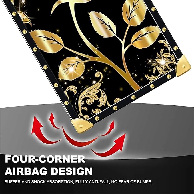 for iPhone 17 Case Luxury Golden Decoration for Girl Women Soft TPU Shockproof Protective Hard PC Back for iPhone 17 Crazy Pattern Shine Gold Rose